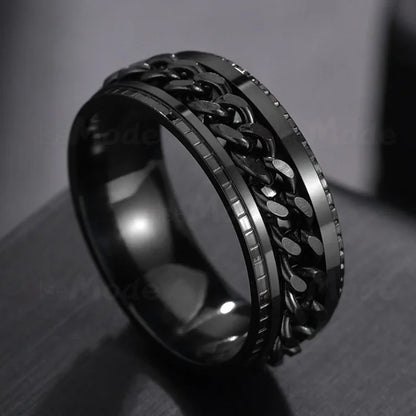 Cool Stainless Steel Rotatable  MENS/WOMENS Ring . High Quality Spinner Chain Punk Jewelry Style