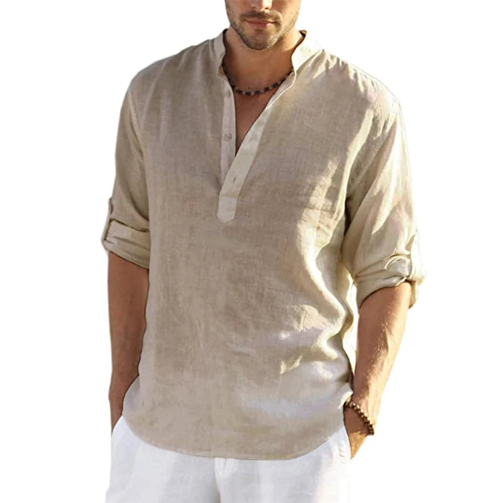 New Men's Casual Shirt, Cotton Linen Shirt,  Loose Tops, Long Sleeve Tee Shirt  for Spring /Autumn.  Casual Handsome Men's Shirts.  Lots of Colors!