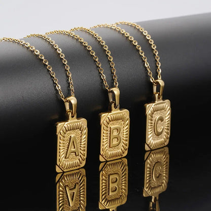 Initial Pendant Necklace for Women/MEN.  Simple Stainless Steel Cuba Link Charm.  Letter Square Neckla Jewelry 
MATHCING  Giftts