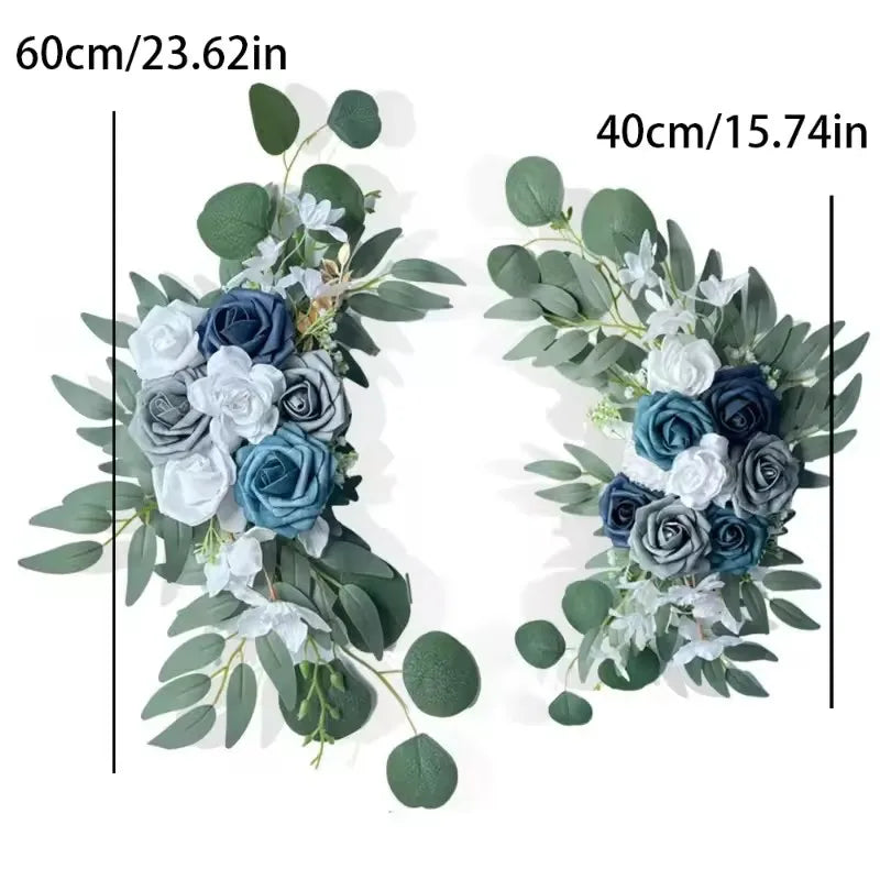Artificial Wedding Arch Flowers Kit Boho Dusty Rose Blue Eucalyptus Garland Drapes for Wedding Decorations Welcome Sign