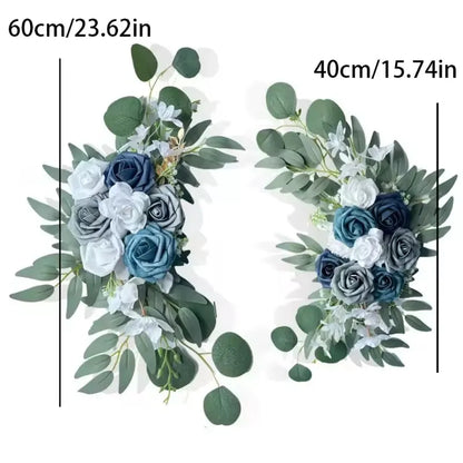 Artificial Wedding Arch Flowers Kit Boho Dusty Rose Blue Eucalyptus Garland Drapes for Wedding Decorations Welcome Sign