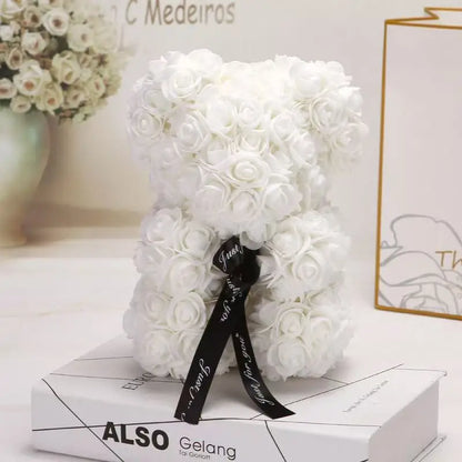 25cm Artificial Teddy Rose Flower Bear with Box.   Romantic Valentines Day Gift for Girlfriend,  Teen , Women Anniversary or Wedding Party