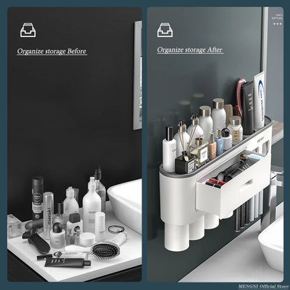 Magnetic Adsorption Inverted Toothbrush Holder/Wall /Automatic Toothpaste Squeezer, Storage Rack for  Bathroom Accessories