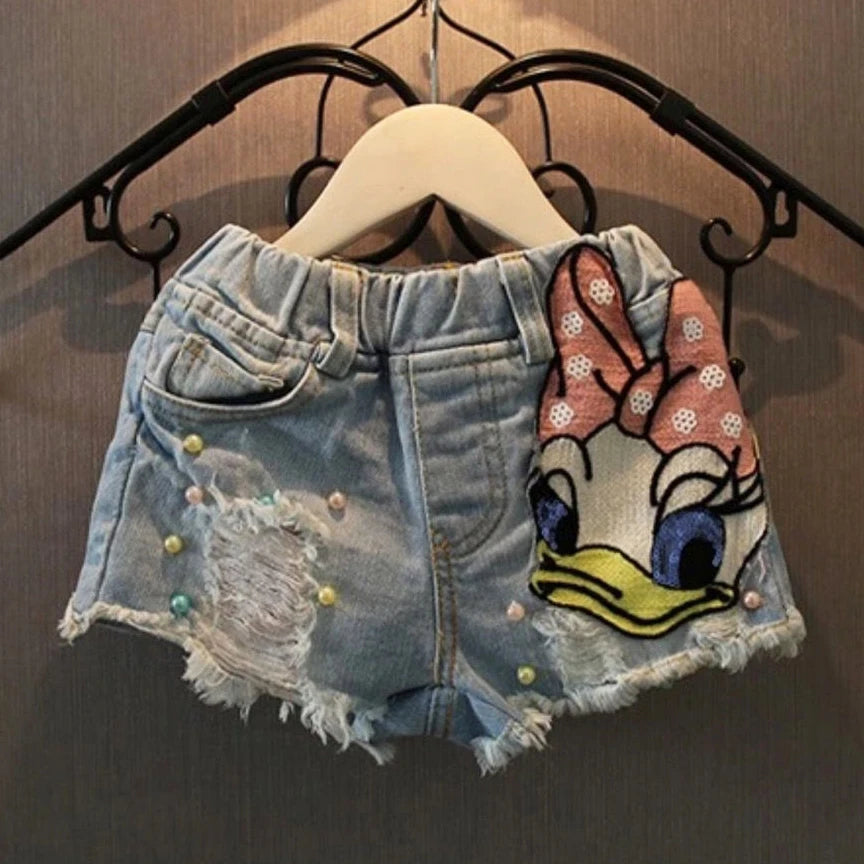 Baby Girl's Summer Cotton Denim Shorts/ Pants.   Toddler Kids,  Cute Swan Flower,  Soft Jeans for Teenage Girls.
