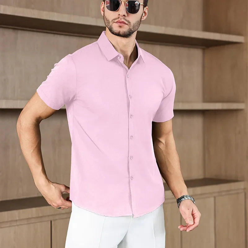 Men's Business Casual,  Solid Colors, Short Sleeved Shirt for Summer Fashion.   No Ironing,  Comfortable and Versatile