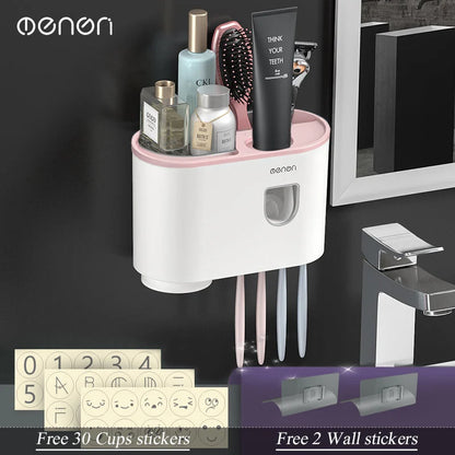 Magnetic Adsorption Inverted Toothbrush Holder/Wall /Automatic Toothpaste Squeezer, Storage Rack for  Bathroom Accessories