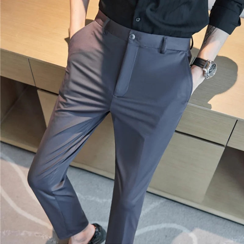 29-42 Men's Summer Pants, Thin Straight Stretch Casual Pants with No Trace No Ironing,  Fabric Silky and Cool Feeling
