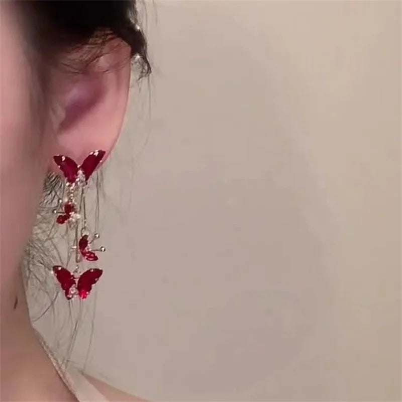 Elegant Red Zircon Butterfly Drop Earrings for Women  0n MOTHERS DAY.  Sweet Butterfly and Bow Earrings.Fashion Accessories