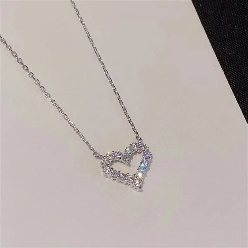 Crystal,  Hollow Heart for Love.   Pendant Necklace, Romantic,  Zircon, Simple Necklace For Women.Trendy Jewelry Accessories