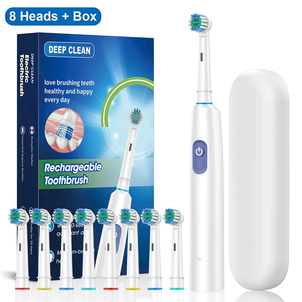Electric Toothbrush with Rotar Motion, Rechargeable Electric Toothbrush for Adults,  Rotating Electric Toothbrushes with 8 Soft Brush Heads