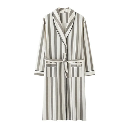Spring Autumn Striped Bathrobe Lover,  Cotton,  Sleep Top,Kimono Robes For Male /Female Robes Long Bath Robe , Bride Robe,  Dressing Gown
