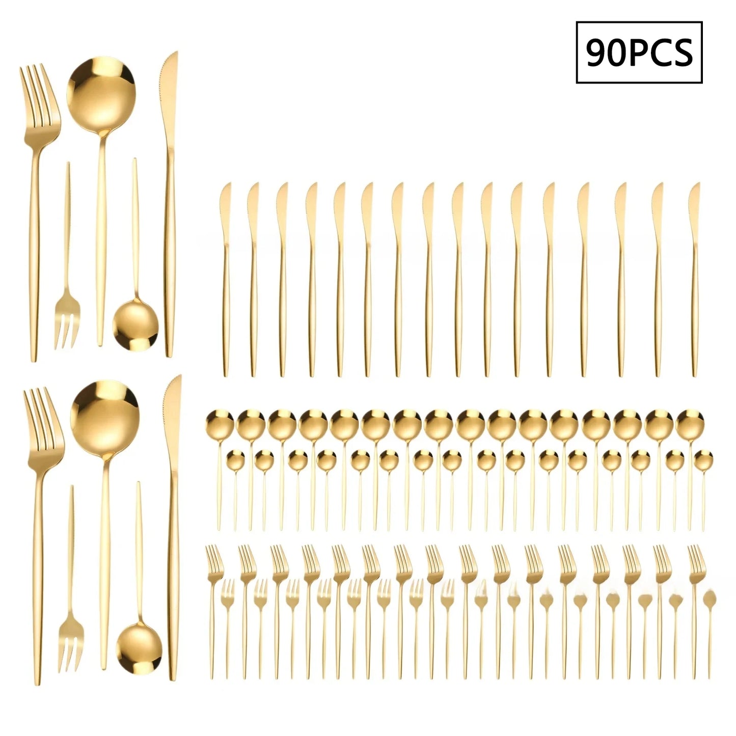 5/30/90pcs Stainless steel cutlery set Portuguese style cutlery for multiple people, dishwasher safe.