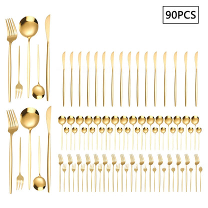 5/30/90pcs Stainless steel cutlery set Portuguese style cutlery for multiple people, dishwasher safe.