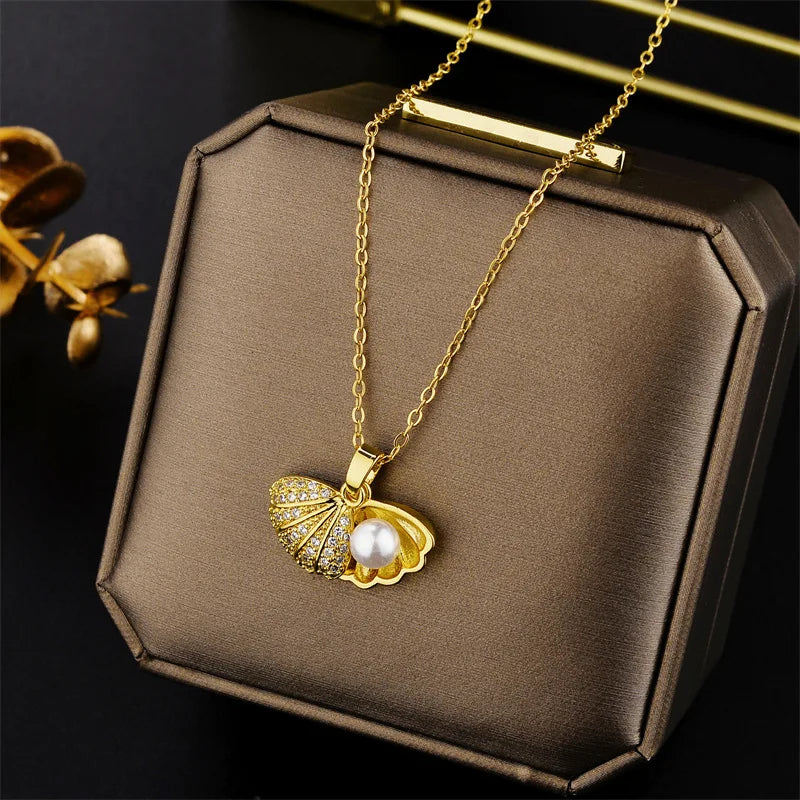New In Light Luxury Zircon Crystal Stainless Steel Necklaces For Women. Sweet Female Clavicle Chain Jewelry.  Nice for everyday wear. Maybe nice for MOTHER/DAUGHTER Gift