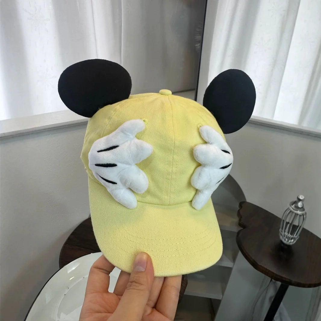 Cute Cartoon Mouse Ear Baseball Caps Adjustable Snapback Hat Outdoor Sports Travel Sun Hat with Curved Brim for Adult Teens.  RED and BLUE are gone. PINK, BLACK, PURPLE are most available.
