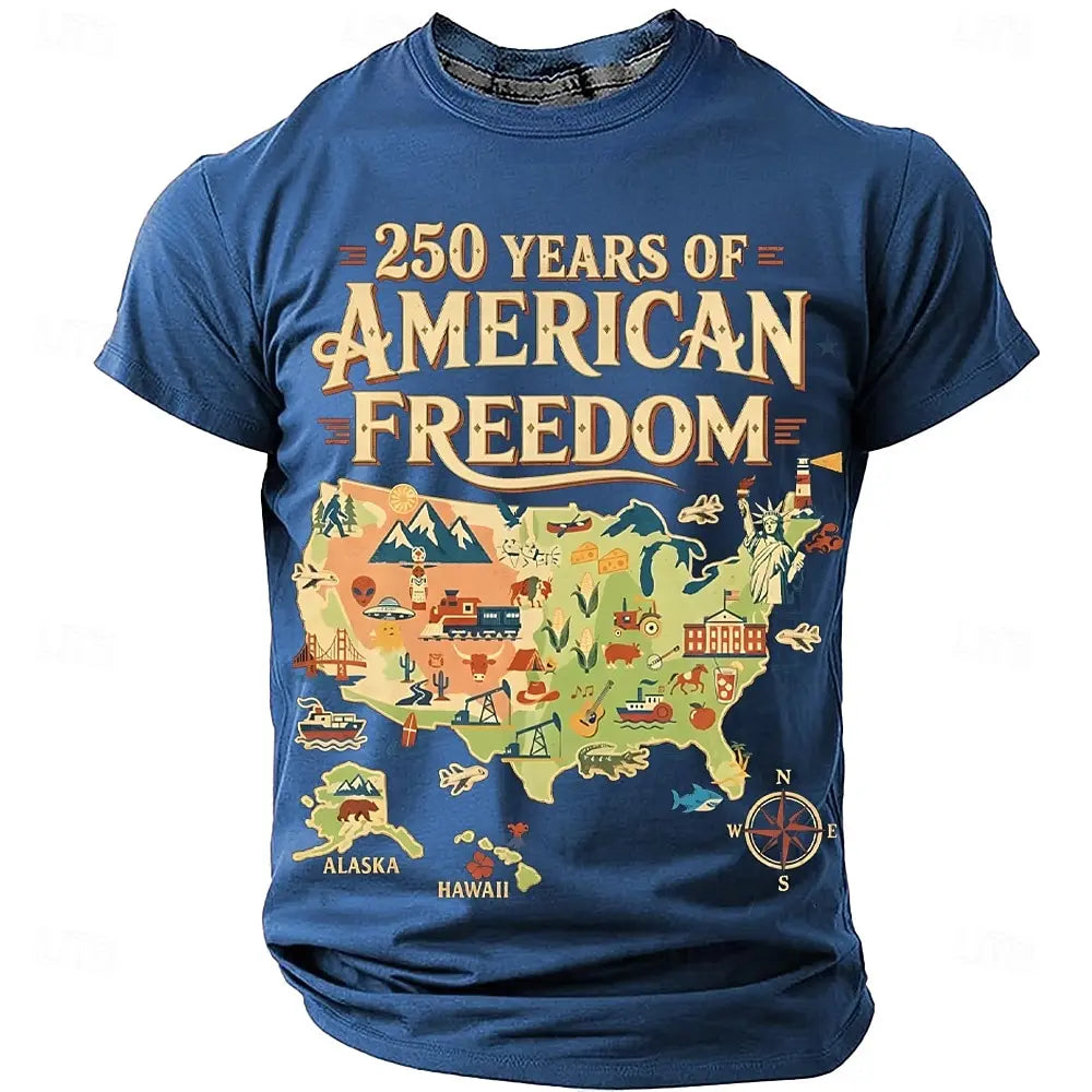America 250th Birthday Eagle Flag 250 Years 1776-2026,  PRINTED Unisex Men's  and Womens T-Shirt, Casual  Vintage -style Clothing