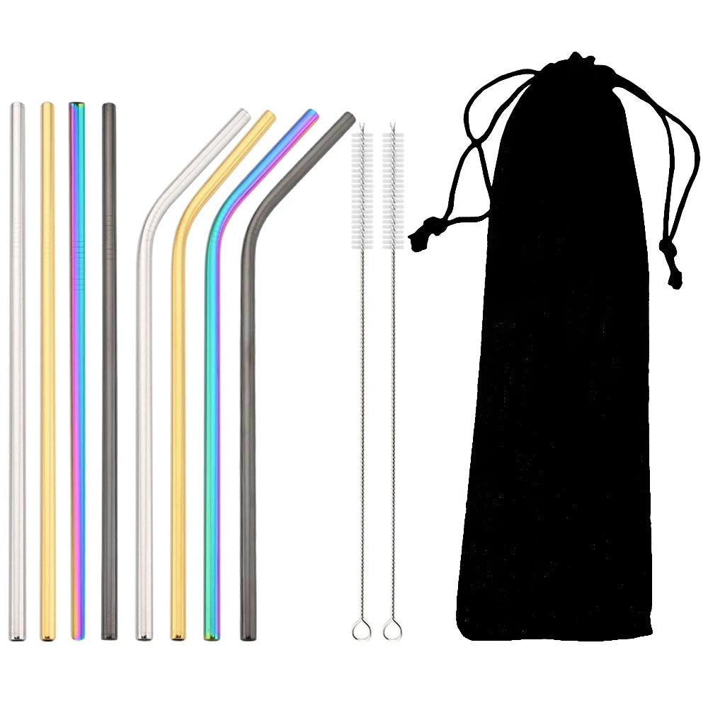 Colorful Reusable Drinking Straws,  304 Stainless Steel with Brush Bar Cocktail Straw for Glasses Drinkware