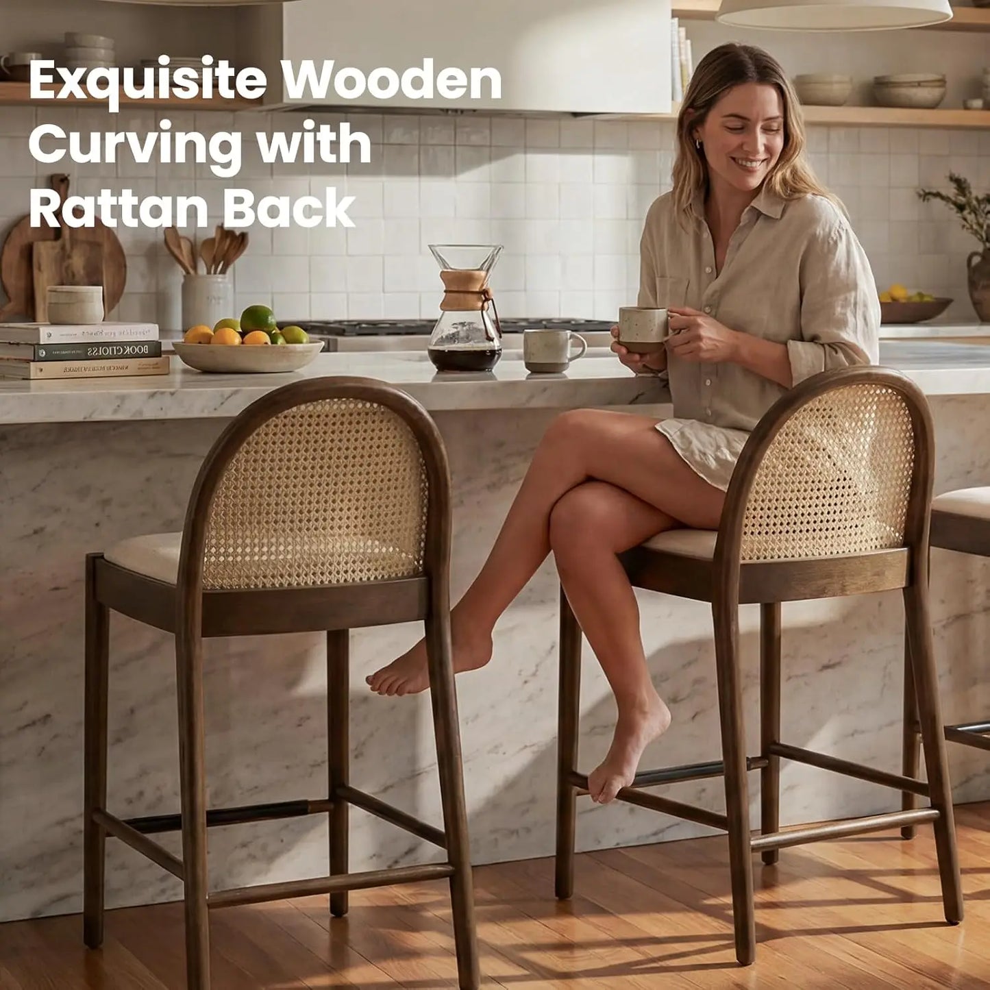 Modern Linen Counter Stools,  Set of 4, 26 Inch Seat Height,  Counter Height Barstools Upholstered.   Bar Stools with Oval, Customized
