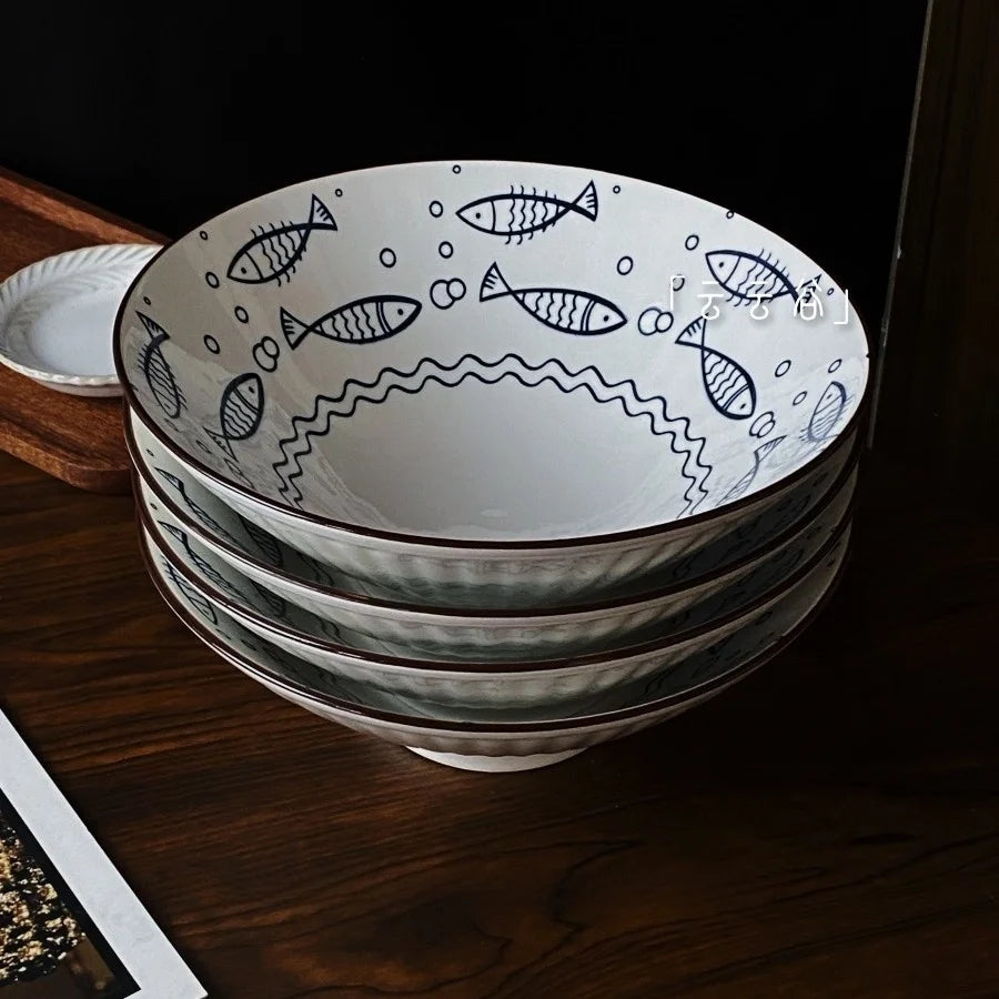 Large Size Hand-Painted Japanese Bowl for Soup,  Ramen, Etc.