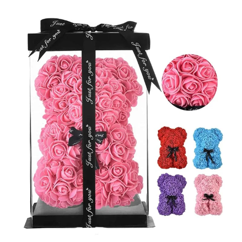 25cm Artificial Teddy Rose Flower Bear with Box.   Romantic Valentines Day Gift for Girlfriend,  Teen , Women Anniversary or Wedding Party