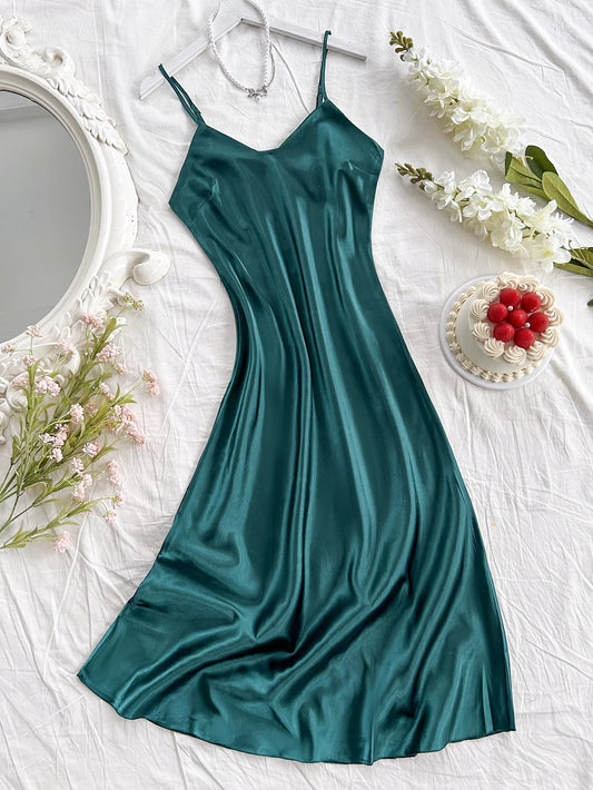 Elegant Women's Nightdress.   Sexy,  Comfortable Long Slip Dress Solid Color.