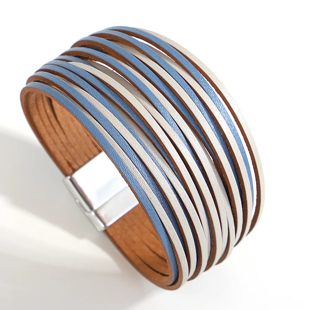Trendy Colorful Leather Bracelet for Women /Men.   Boho Multilayer Slim Strips Wrap Wide Bangle Bracelets. Jewelry Gifts