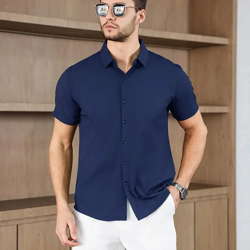 Men's Business Casual,  Solid Colors, Short Sleeved Shirt for Summer Fashion.   No Ironing,  Comfortable and Versatile