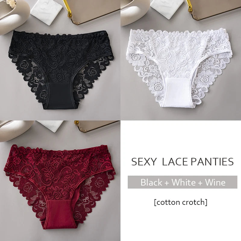 3PCS/Set  of . Luxury Floral Embroidery Lace Panties.  Womens  Briefs,  Sexy Lingerie,  Female Underwear,  Ladies Breathable Underwear