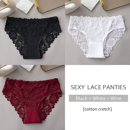 3PCS/Set  of . Luxury Floral Embroidery Lace Panties.  Womens  Briefs,  Sexy Lingerie,  Female Underwear,  Ladies Breathable Underwear