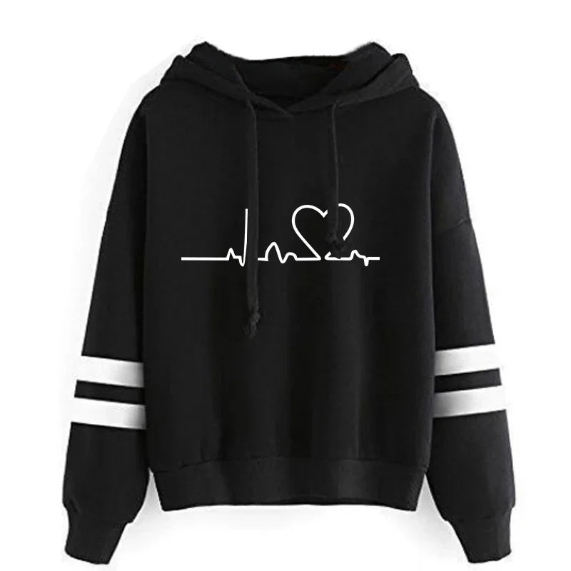 Womens Casual Tracksuit.  Versatile Sweatshirt with Hoodie  Black Sweatpants with High Quality Print.