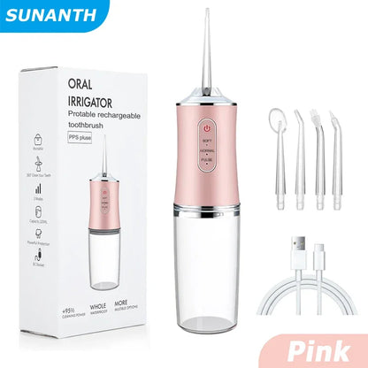 USB Portable Oral Irrigator,  Water Flosser,  Dental Water Jet Tools, Pick Cleaning Teeth 200ML,  4 Nozzles for Mouth Oral Cleaning
