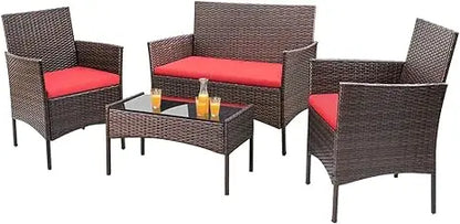 4 Pieces / Outdoor Patio Furniture Set with  Rattan Chairs,  Wicker Set, Outdoor / Indoor Use for  Backyard Porch,  Garden,  Poolside,  Balcony Furniture