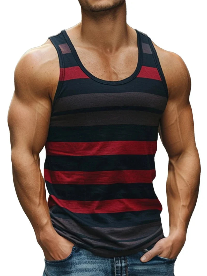 Retro Striped Graphic Tank Tops For Men. Casual Summer Sleeveless 3D Printed Vest,  Loose Crew Neck Quick Dry Sports Tees.  10 different Stripe Choices.  Lots of size choices also.