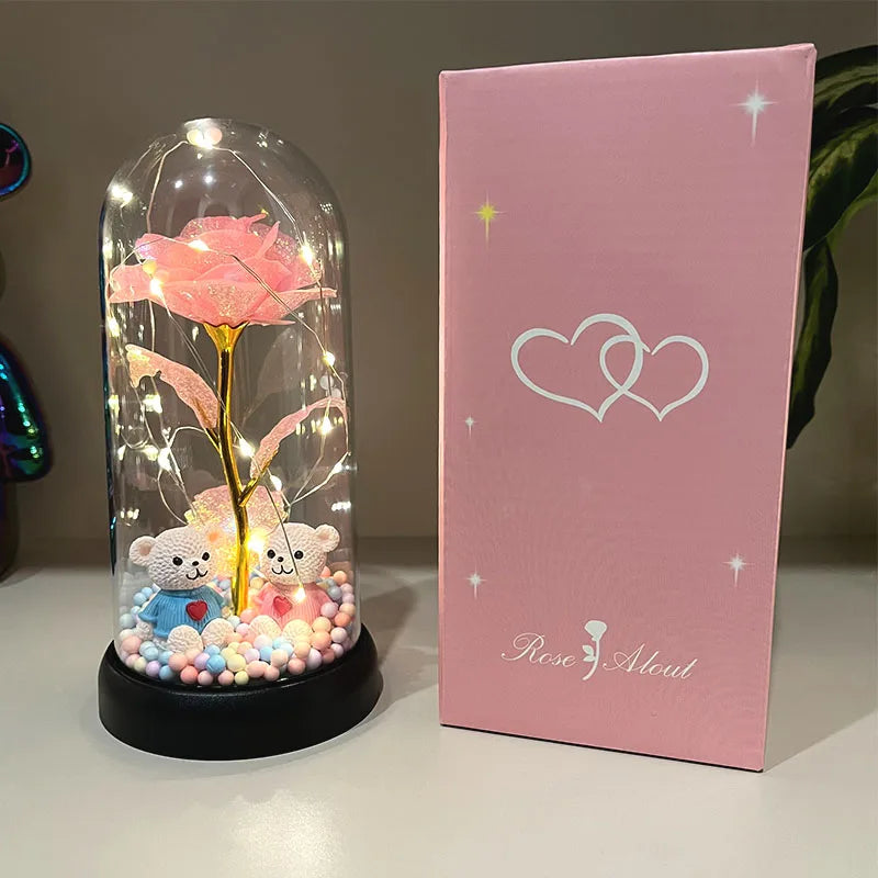 1pc Colorful Rose Luminous Flower with  plastic Cover .  Gift for MOTHERS DAY Perfect Gift for Valentine's Day, Christmas, New Years Day,