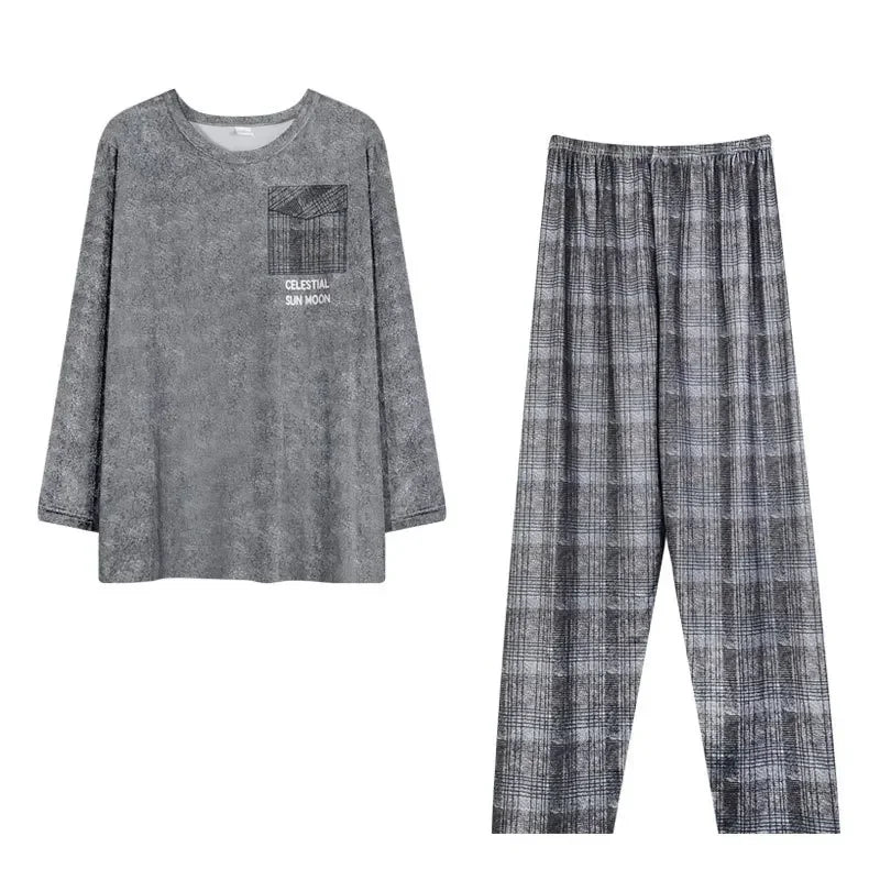 2PC. Set Men Pajamas.  Long-Sleeved Version of the Simple Button down Tops and Pants  for Nightwear  and Homewear.
