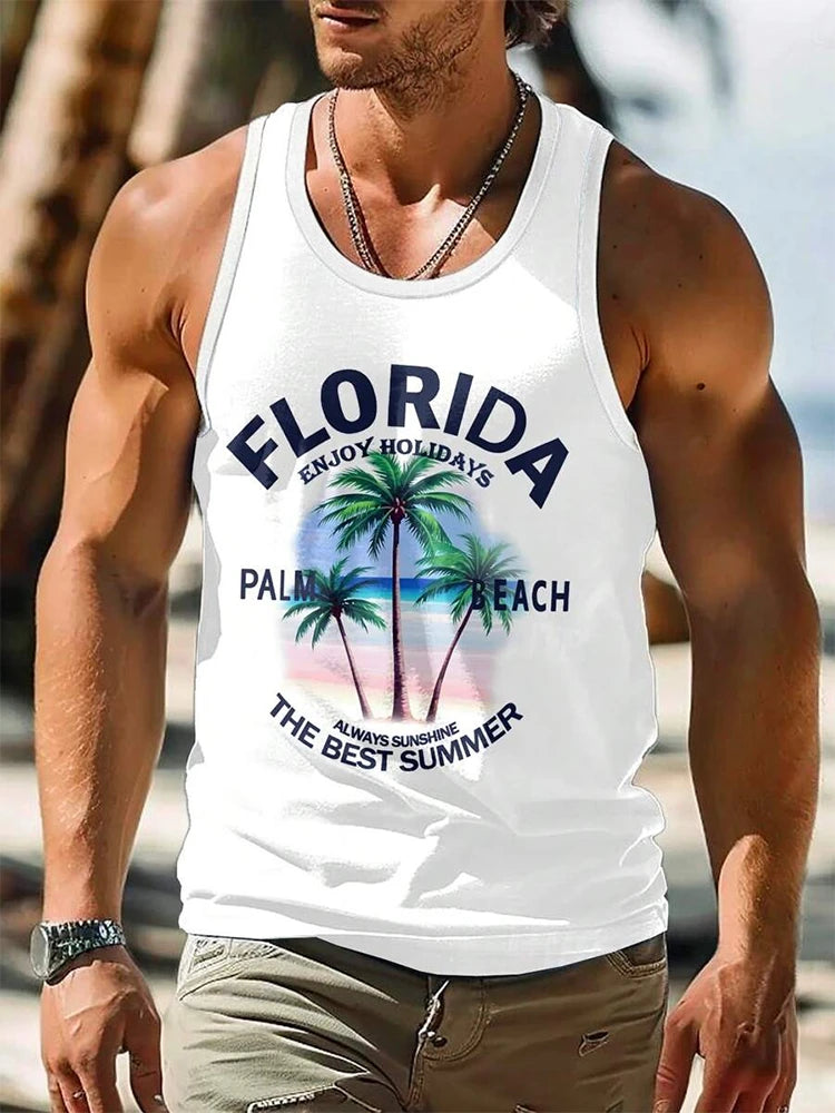 Summer Casual Men's Sleeveless T-shirts,One color bleeding into the next (in a gradient manner)and also VACATION Pictures/Island scenes and  Hawaiian  Land-scapes. Fashion O-Neck,  Tank Top for  Outdoor Beach or just loungin