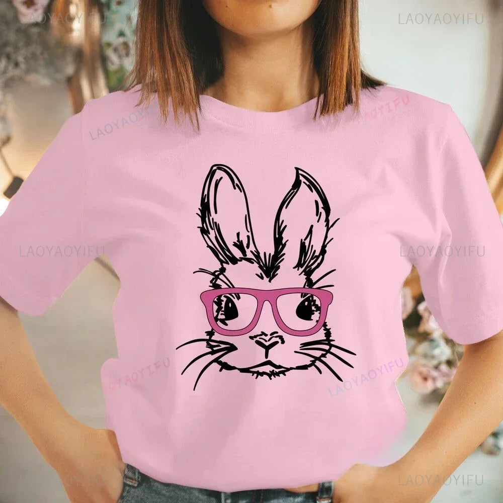 Bunny with Sunglass Unisex Retro Aesthetic T-shirt Funny. Happy Easter Bunny,  Cotton Tshirt, Ears  and Cute Rabbit