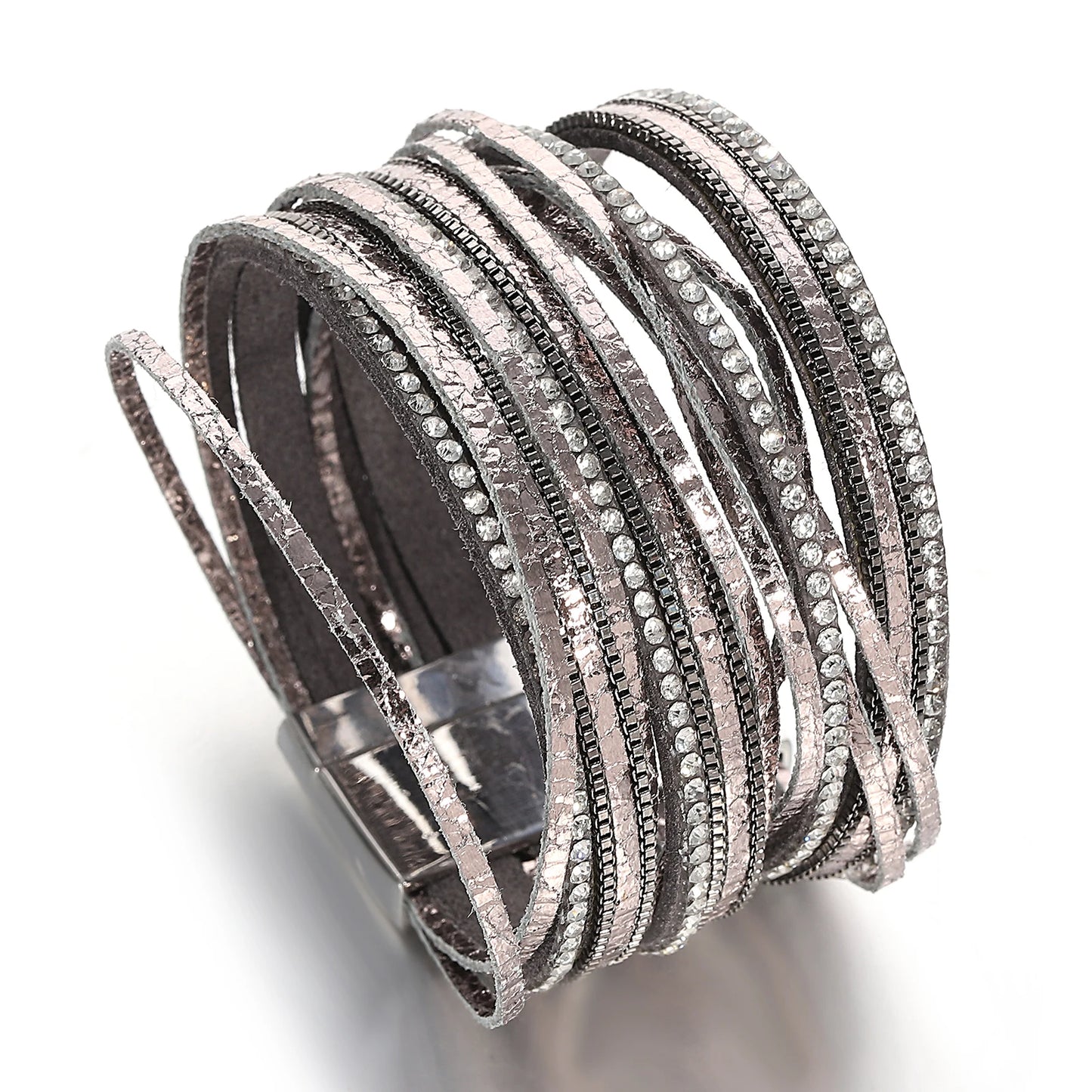 Fashion Shiny Leather Bracelet for Women /Men . Boho Luxury Multilayer Rhinestone Chain Wrap, Chunky Bangle Bracelets, unisexCharm Jewelry