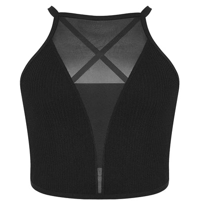 1 pcs Sexy Mesh Camisole Crop Top,  Corset, Ribbed , Backless Underwear,  Womens  Casual Brassiere Tank Top, Bralette Lingerie.  BLACK is the only Color Left..    The MEDIUM has the  Most Stock, then SMALL, and LARGE has the
