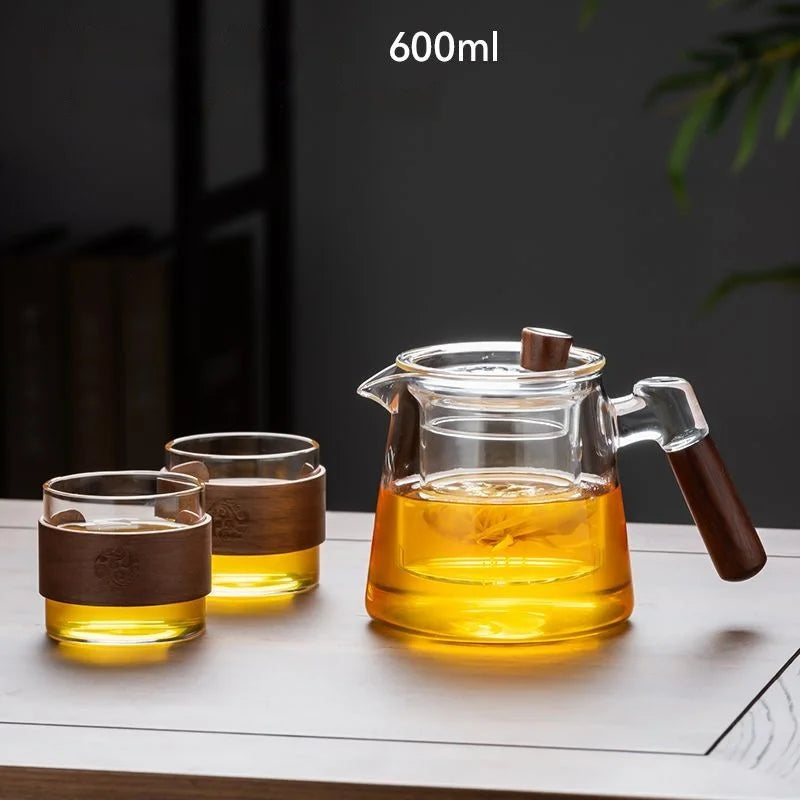 600ML Family Glass Teapot Set Transparent Glass Teacup, Small Teacup Pyrex Glass Tea Set.   Flower Teapot Coffee Pot