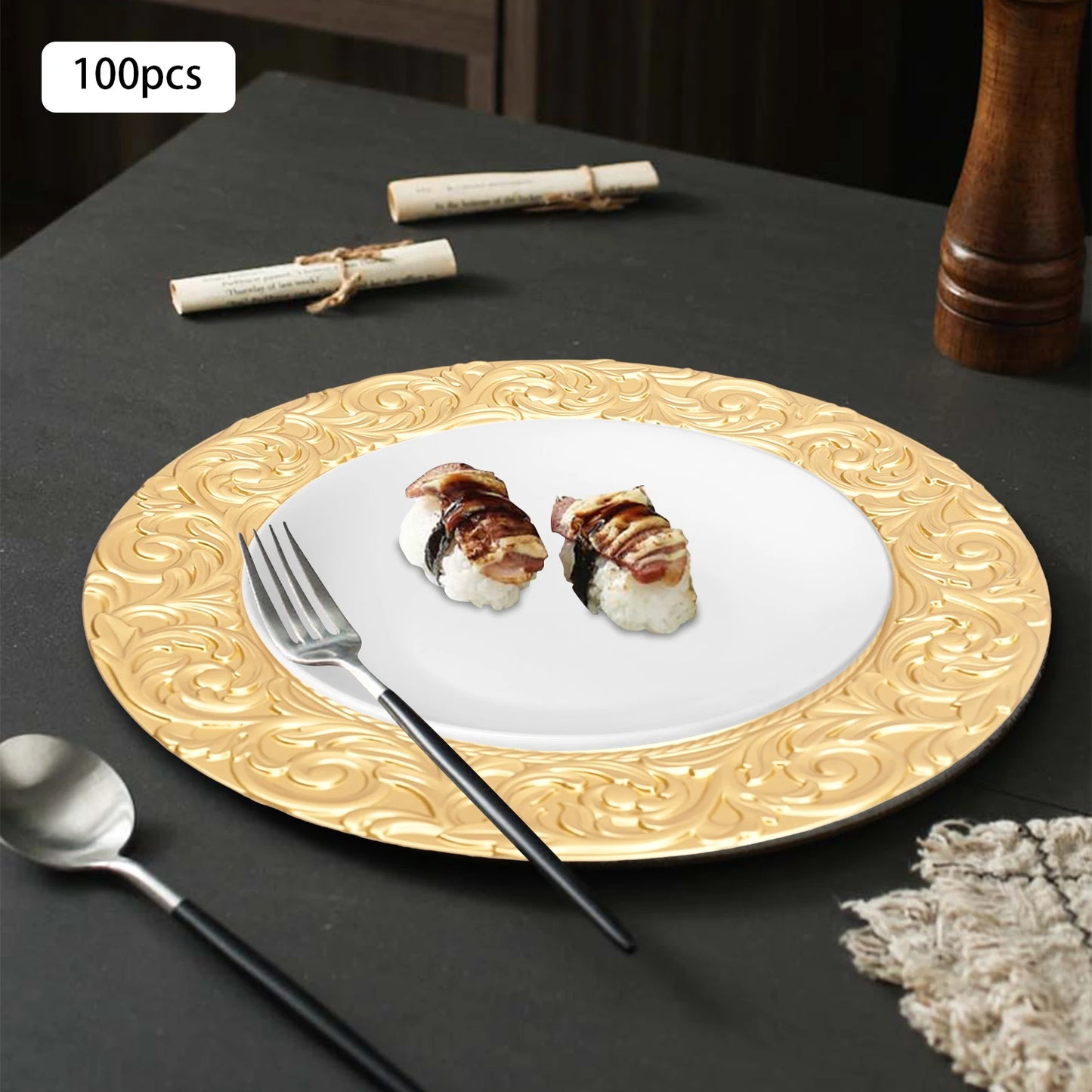100-Piece Set of Western-Style Dessert Plates (Patterned), Dinner Plate Set, Round Plates, Reusable Plates