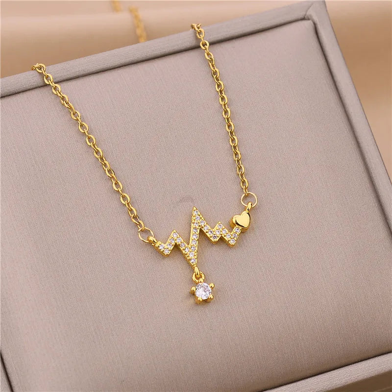 New In Light Luxury Zircon Crystal Stainless Steel Necklaces For Women. Sweet Female Clavicle Chain Jewelry.  Nice for everyday wear. Maybe nice for MOTHER/DAUGHTER Gift