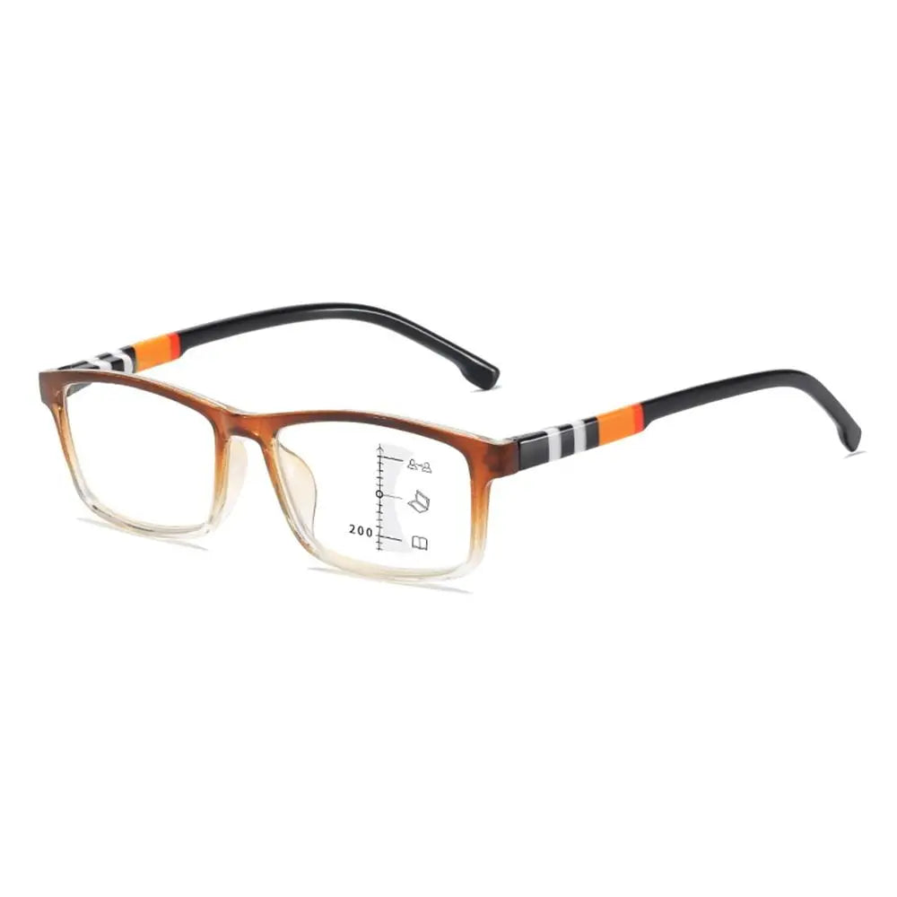 Multifocal Anti-Blue Light Reading Glasses, Progressive Near /Far, Blue Ray Blockin, Square Eyeglasses, Eye Protection Ultralight.  Two colors.  As shown, BLUE and also BLACK