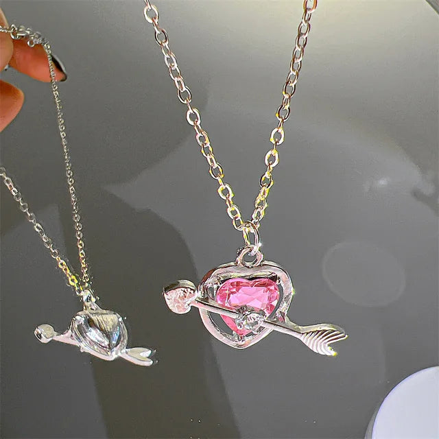 Pink Planet Heart Zircon Pendant Necklaces/ Women Fashion Aesthetic Clavicle Chain. Perfect Gift for MOTHERS DAY, Valentines Day, any special occasion
