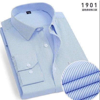 Spring  Men's Stripes and solids,  long-sleeved Shirt,  Non-ironing,  Anti-wrinkle,  Comfortable,  Breathable,  Business Casual Fashion Slim Fit