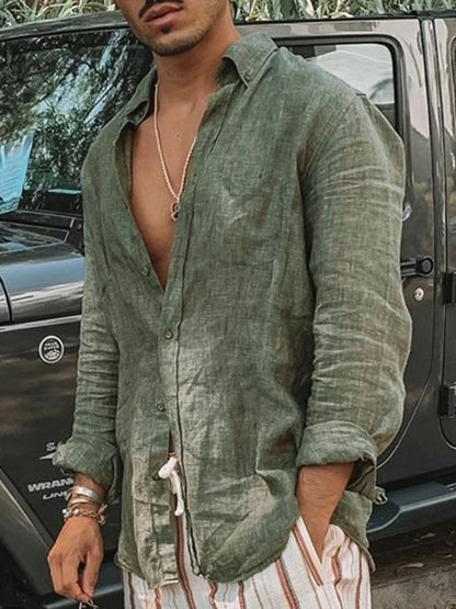 Men's casual fashion,  solid colors,  thin,  long-sleeved shirt, lapel cardigan, suitable for outdoor activities