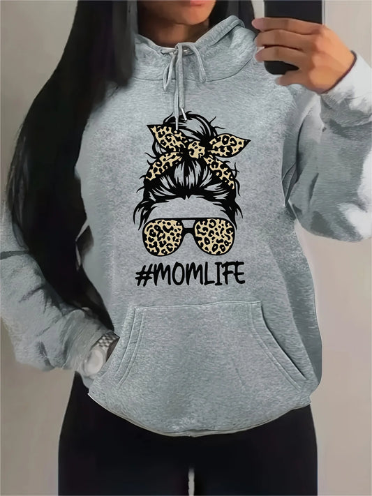 Hoodies for the Moms Sweatshirt with Mom Life Leopard Fashion Glasses /Print for Autumn Winter
