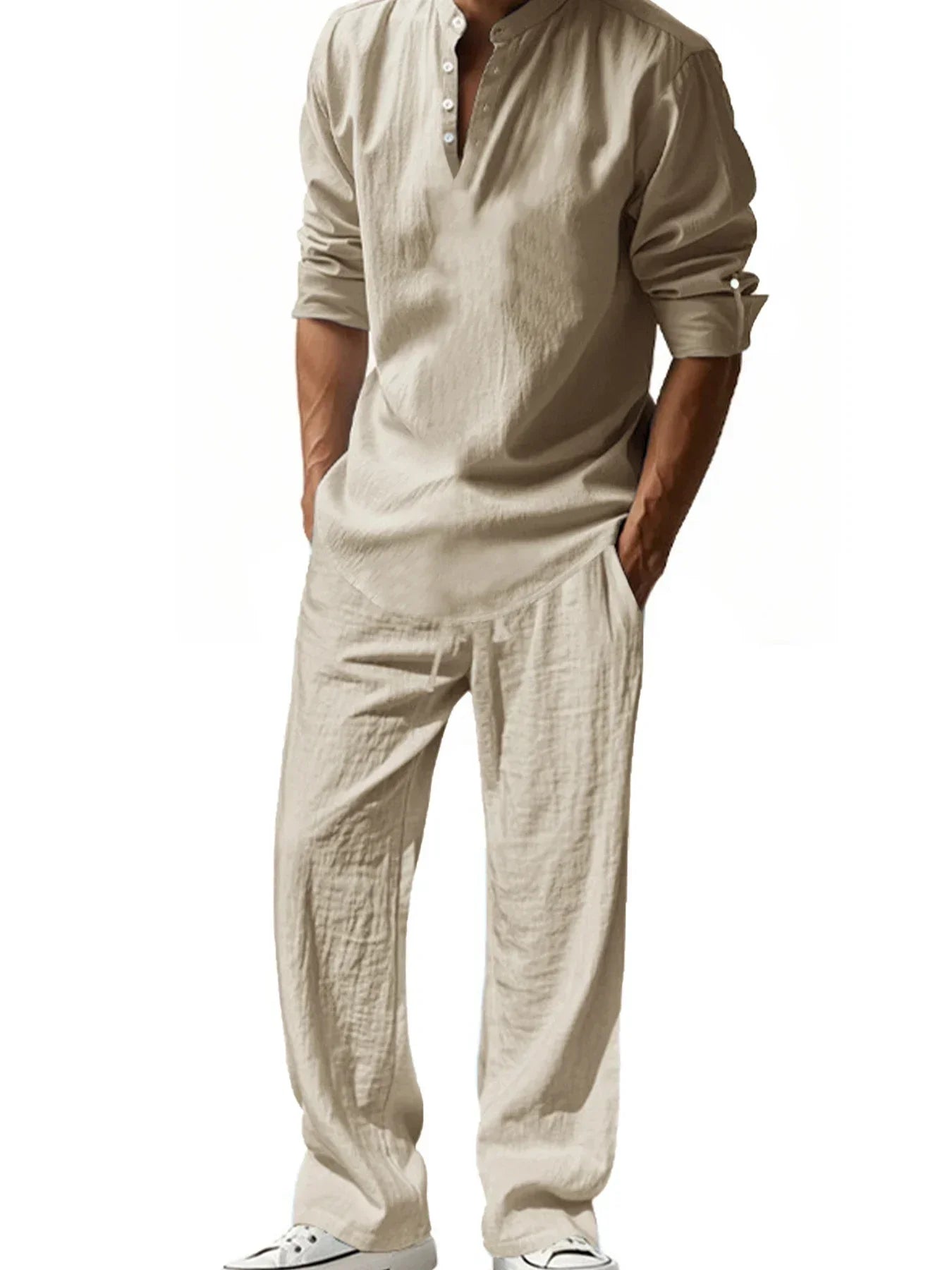 Mens Henley Cotton/Linen Shirts, Long Sleeve,  Lightweight T-Shirts.  Breathable Streetwear,  Solid Colors,  Business Button, Polo T-Shirts