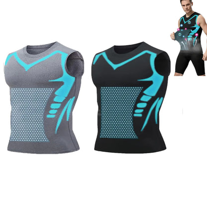 Summer Men Shapewear,  Ionic Shaping Vest,  Sleeveless Shirt  with Tight Compression.   Shirts,  Tank Top , Body Shaper, Breathable,  Ice Silk Vest.  ONLY Available colors/sizes are BLACK in Small, GREY IN XXL and XXXL. Check