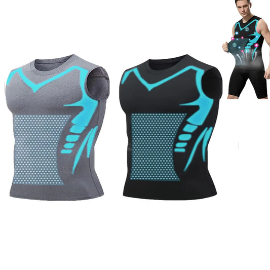 Summer Men Shapewear,  Ionic Shaping Vest,  Sleeveless Shirt  with Tight Compression.   Shirts,  Tank Top , Body Shaper, Breathable,  Ice Silk Vest.  ONLY Available colors/sizes are BLACK in Small, GREY IN XXL and XXXL. Check